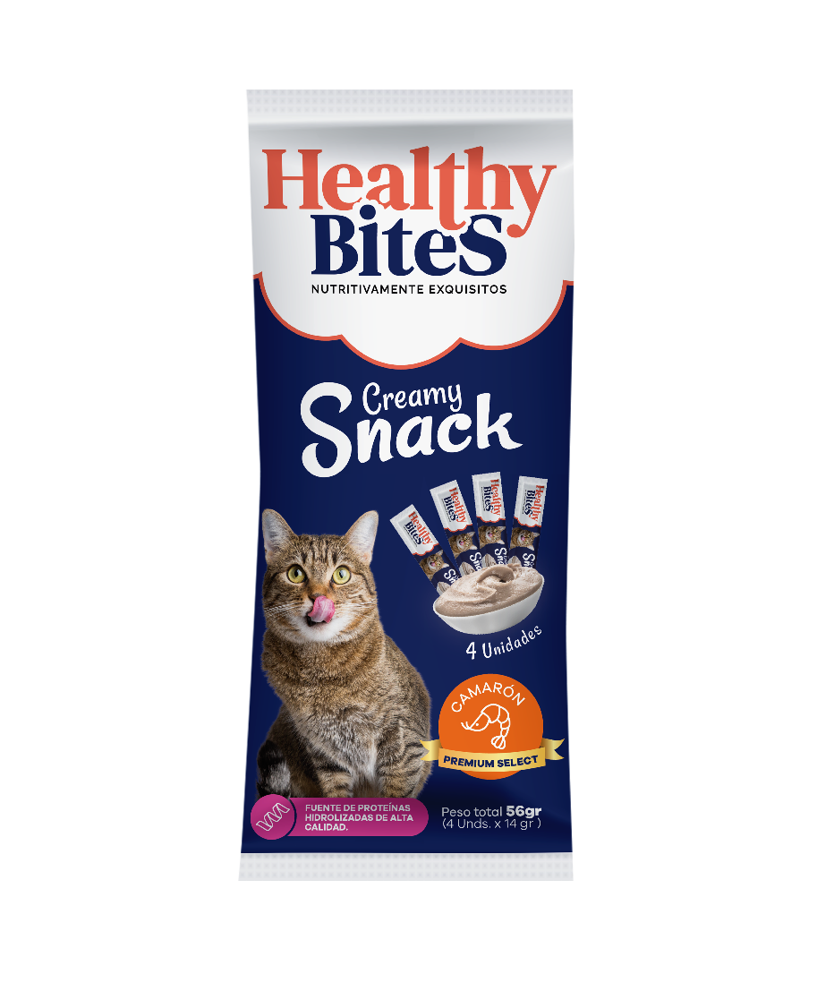 Healthy Bites Snack Cremoso para Gato sabor Camarón x 4 u 56 gr