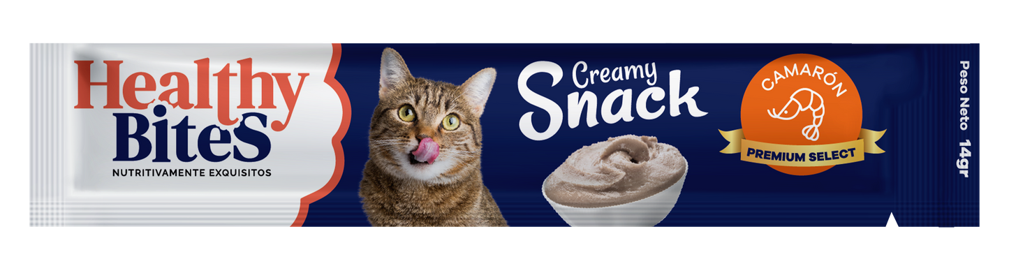 Healthy Bites Snack Cremoso para Gato sabor Camarón x 4 u 56 gr