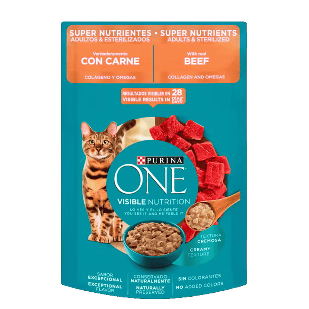Purina® One® Comida Húmeda para Gatos Adultos y Esterilizados Super Nutrientes x 85 gr