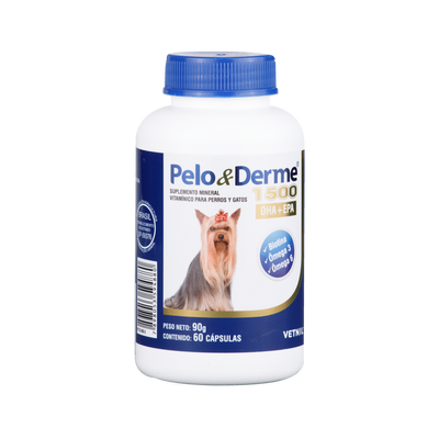 Suplemento para Perro y Gato Pelo y Derme 1500 x 60 cápsulas