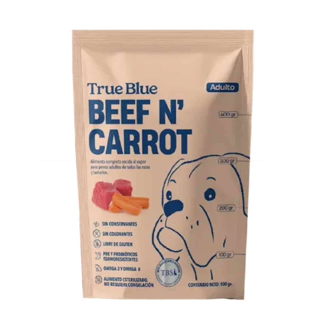 True Blue Comida Natural para Perro Beef-Carrot 500 gr caja x 10 u