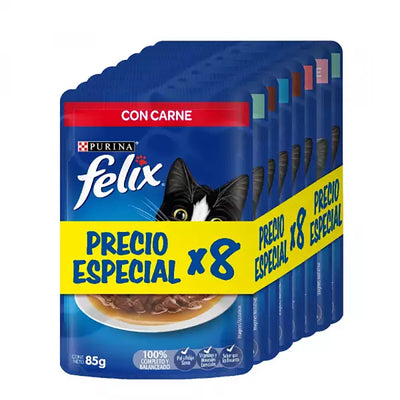 Purina® Felix® Comida Húmeda para Gatos Pack Surtido x 8 Sobres