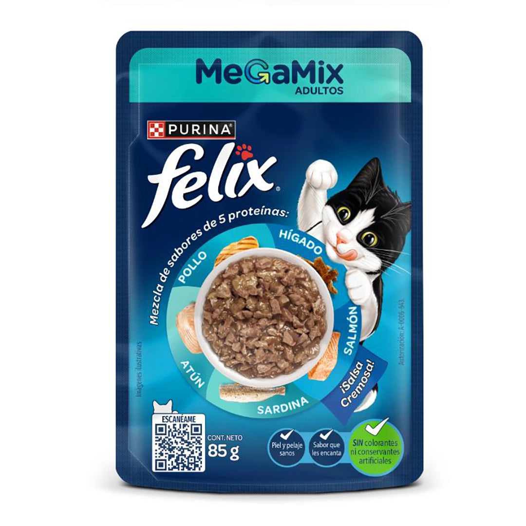 Purina® Felix® Comida Húmeda para Gatos Megamix Adulto Pouche x 85 gr