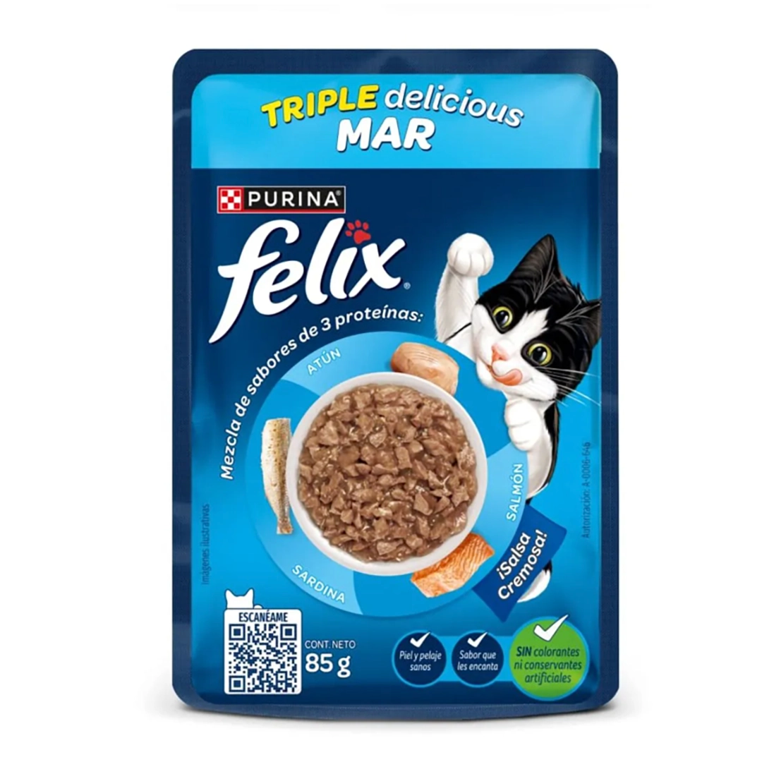 Purina® Felix® Comida Húmeda para Gatos Triple Delicious Mar Pouche x 85 gr